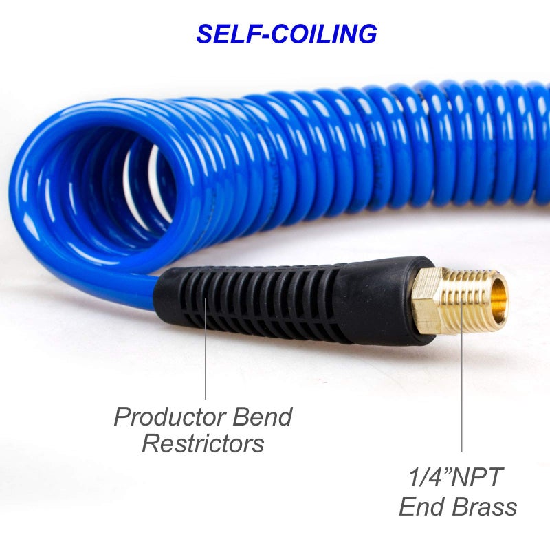 FYPower 22 Pieces Air Compressor Accessories kit, 1/4 inch x 25 ft Recoil Poly Air Compressor Hose Kit, 1/4" NPT Quick Connect Air Fittings, Tire Inflator Gauge, Blow Gun, Swivel Plugs - Image 4